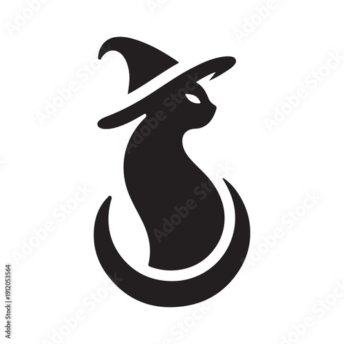 witch cat vector silhouette clip art logo design illustration. abstract witch cat icon set collection
