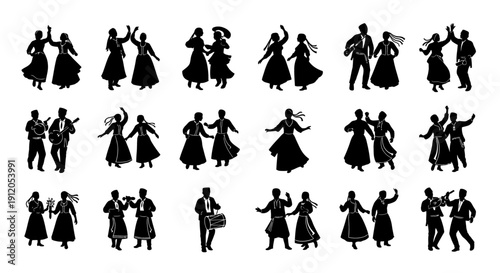 Collection of Silhouettes Depicting Couples Dancing Together.