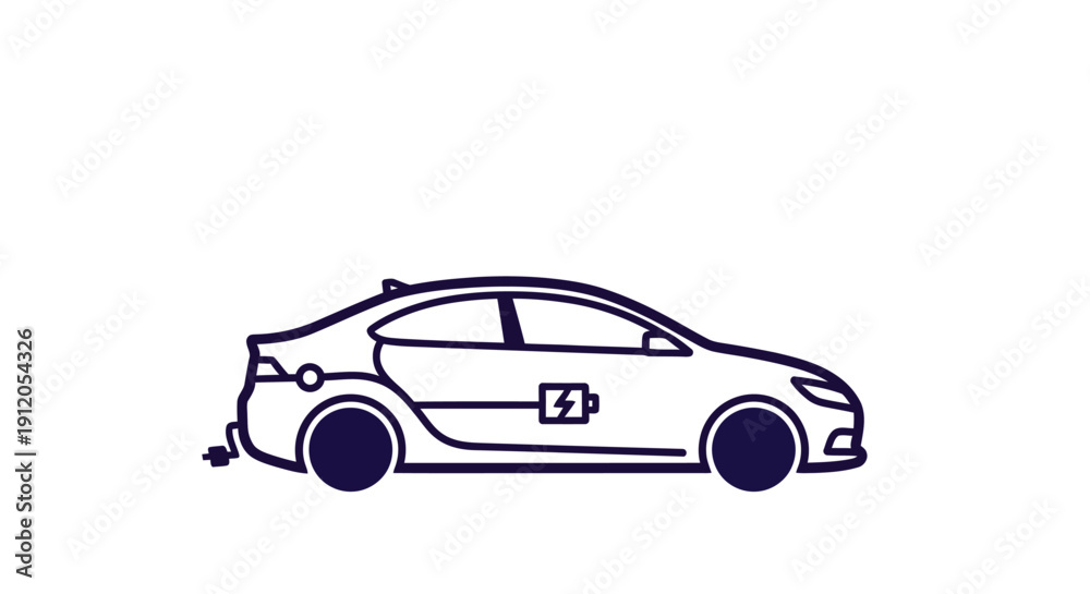 Fototapeta premium Stylized illustration of a white hatchback car with blue and orange accents