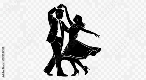 Silhouette of a dancing couple in elegant attire.