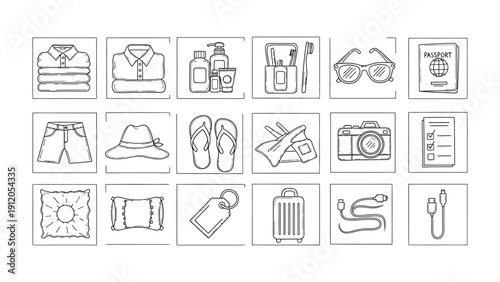 Travel Essentials: A comprehensive array of essential items for a traveler, neatly organized, capturing the essence of preparation and adventure.