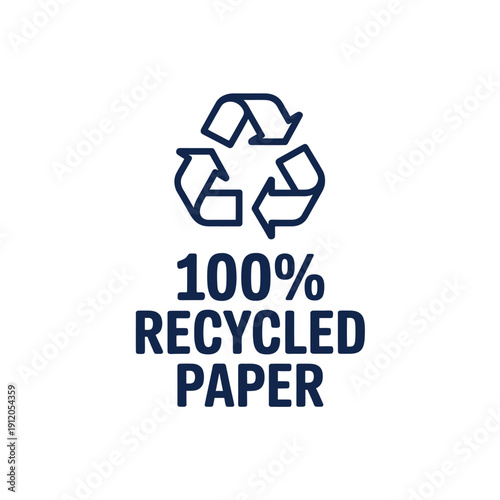 Recycling symbol with text indicating 100 recycled paper product