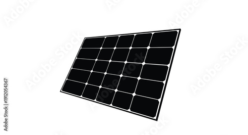 A black and white illustration of a solar panel array angled for optimal sunlight