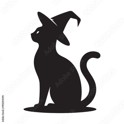witch cat vector silhouette clip art logo design illustration. abstract witch cat icon set collection