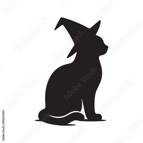 witch cat vector silhouette clip art logo design illustration. abstract witch cat icon set collection