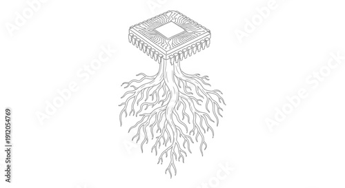 Vector illustration of microchip with roots isolated on White Background