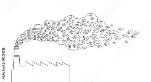 Vector illustration of factory pollution with leaves isolated on White Background
