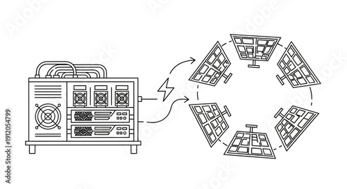 Vector illustration of satellite dish and signal transmission isolated on White Background