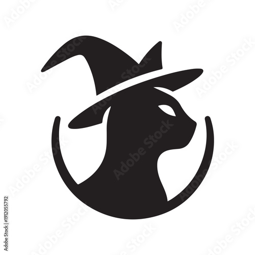 witch cat vector silhouette clip art logo design illustration. abstract witch cat icon set collection