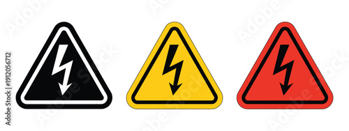 High Voltage Warning icon vector illustration, electrical danger symbol with safety alert, caution sign for hazard prevention and workplace safety.