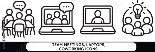 Teamwork & Coworking Icons set – Virtual Meetings, Brainstorming, Collaboration. creative vector illustration