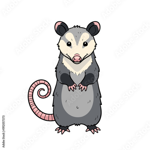 Cute cartoon opossum standing character illustration