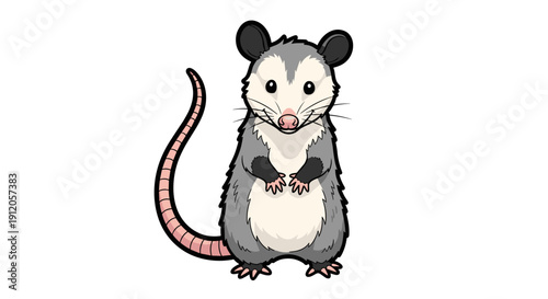 Small opossum character sitting for sticker design