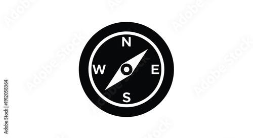 Simple black and white illustration of a navigational compass with cardinal directions