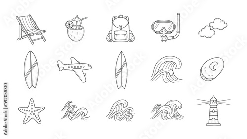 Travel & Leisure Elements: Hand-drawn icons capture the essence of travel and leisure, evoking a sense of wanderlust, relaxation, and adventure.