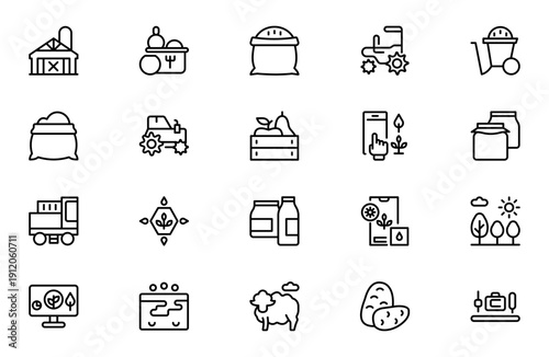 Agro and Farming Line Icon Set – Gardening, Harvest and Agriculture Outline Icons Collection with Editable Stroke Vector Symbols