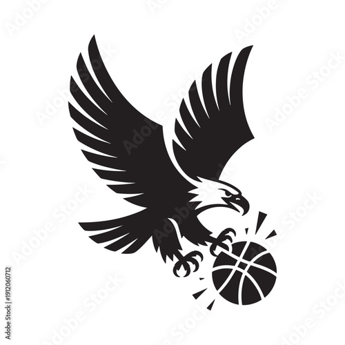 A striking black and white image of an eagle clutching a basketball