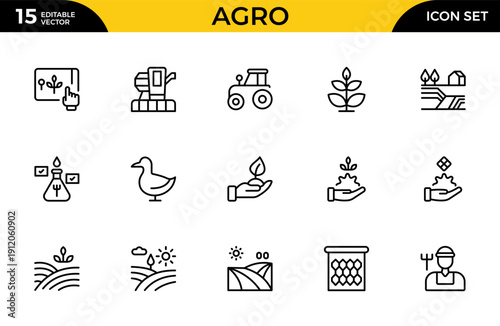 Agro and Farming Line Icon Set – Gardening, Harvest and Agriculture Outline Icons Collection with Editable Stroke Vector Symbols