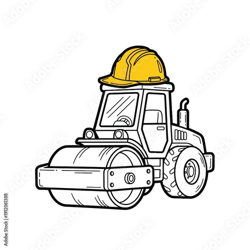 Yellow Hard Hat on a Road Roller Machine