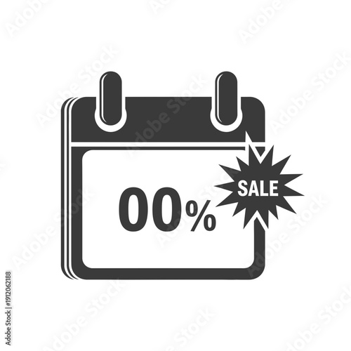 Black and White Calendar Sale Icon With Zero Percent Discount