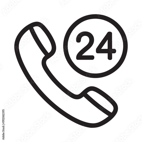 Simple black outline of a telephone handset with a number 24 inside a circle