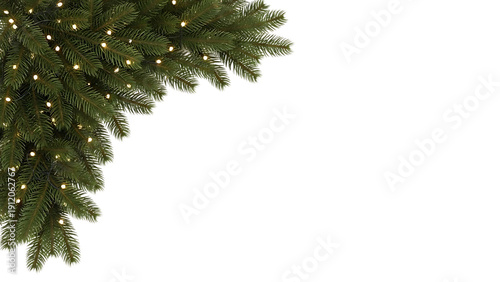 Holiday pine branch corner with lights
