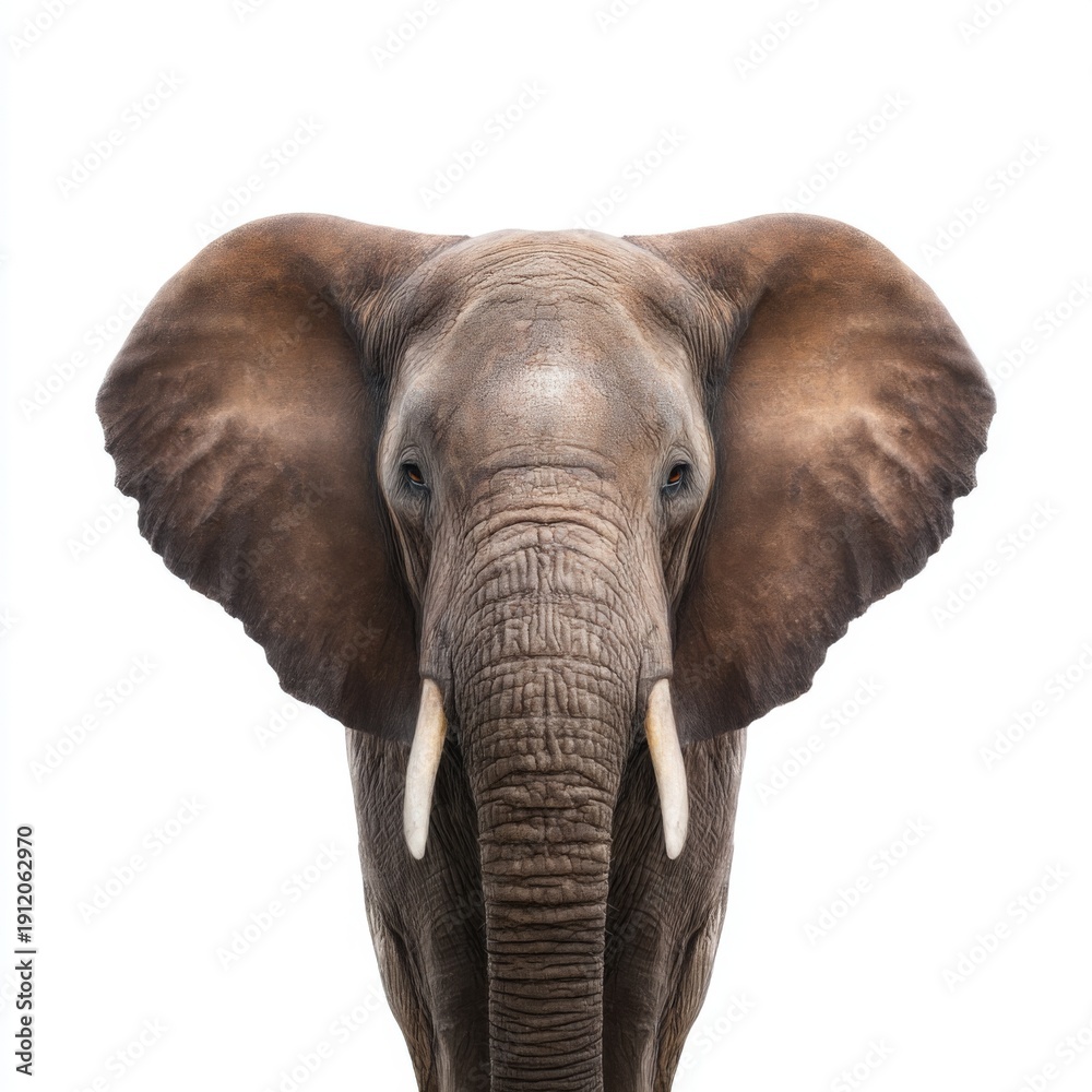 Naklejka premium Majestic African Elephant Portrait Close-up with Lifelike Expressions and Beautiful Texture of Skin and Ears