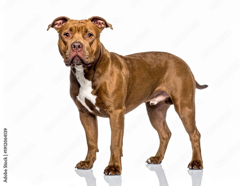 Obraz premium American bully debout à la robe blanche et feu, debout et isolé sur fond blanc. Generated Image. 