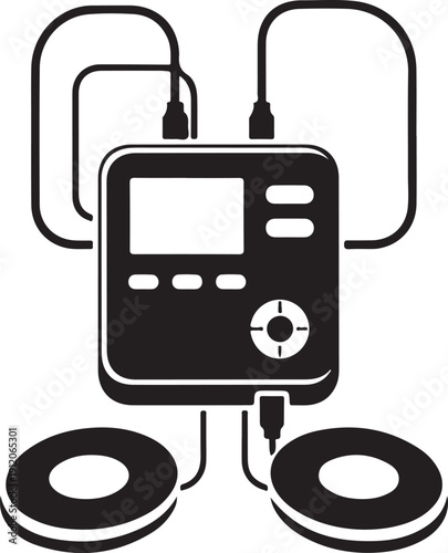 Black medical device with wires and electrode pads black and white technology healthcare equipment d