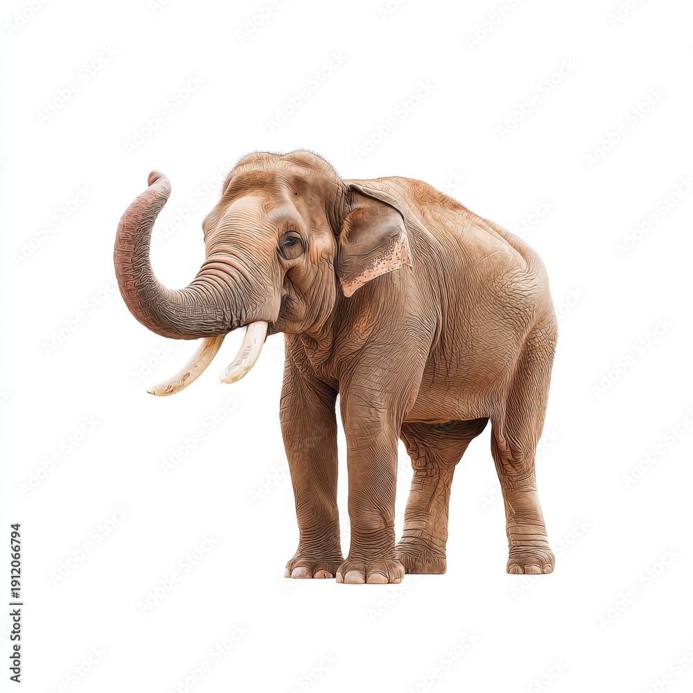 Fototapeta premium Majestic Asian Elephant Standing Proudly on White Background, Showcasing Strong Form and Graceful Features in Nature