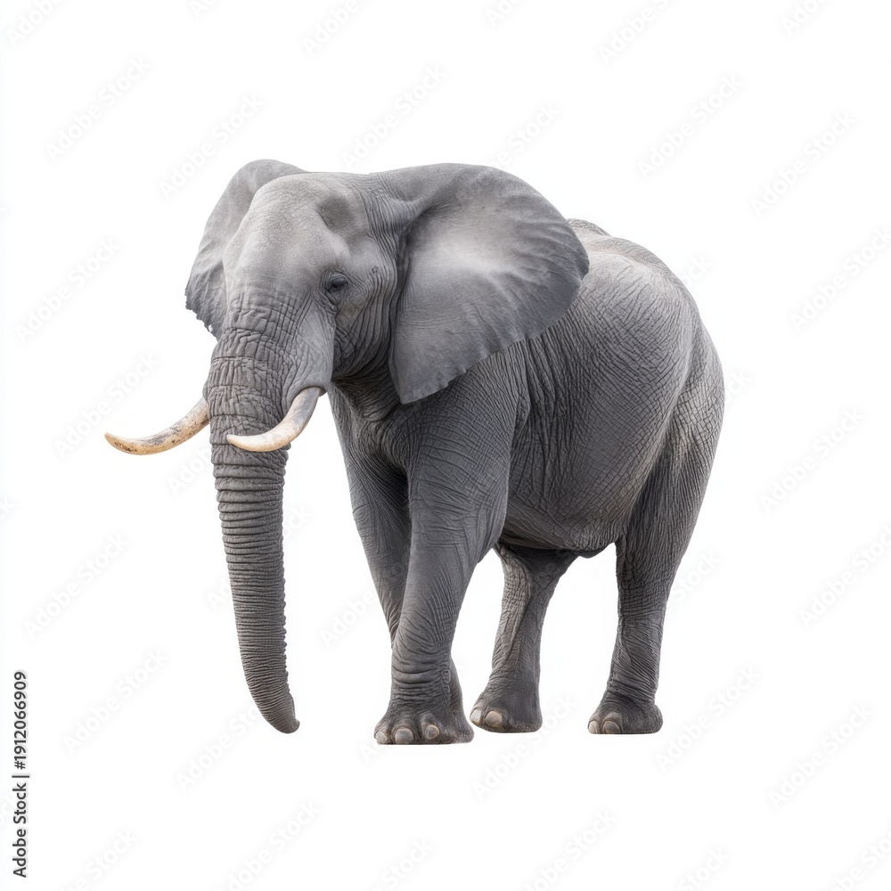 Fototapeta premium Majestic Elephant Standing Gracefully with Detailed Texture and Majestic Presence Against Clean Background