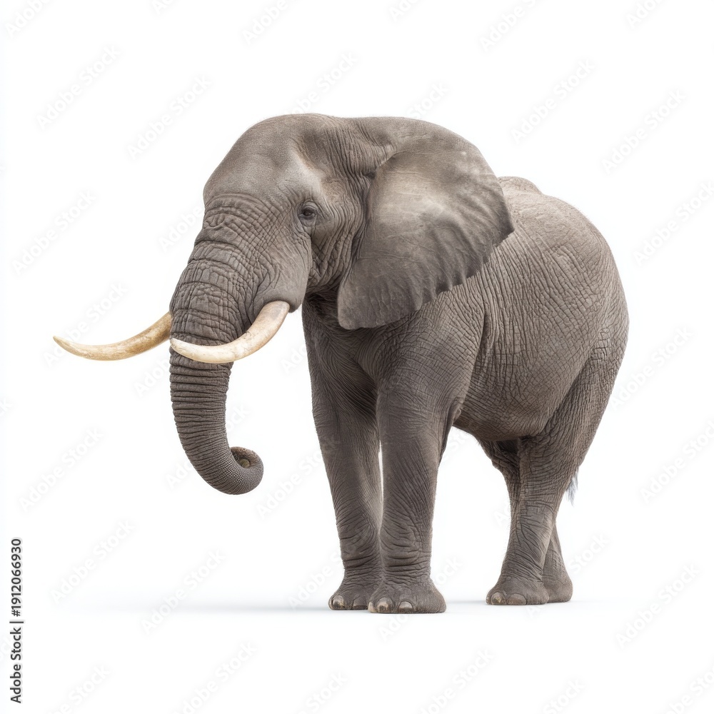 Fototapeta premium Majestic African Elephant Standing Proudly Against a White Background in Perfect Detail