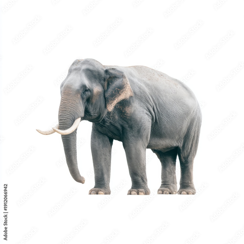Obraz premium Majestic Asian elephant standing gracefully against a white backdrop showcasing its unique features and gentle demeanor