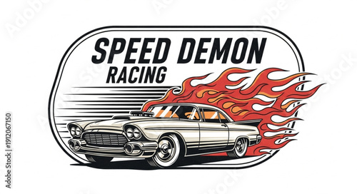 Vintage Racing Car Speed Demon Logo.