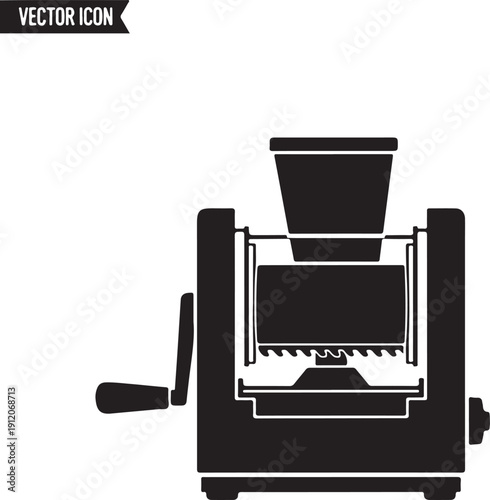 Black silhouette of a pill press machine with a crank tablet press pharmaceutical equipment d