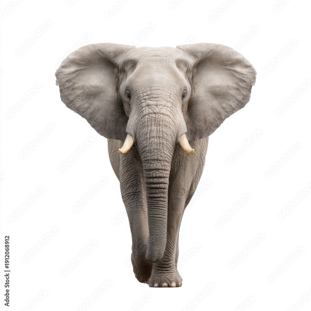 Obraz premium Majestic Elephant Portrait with Large Ears and Distinctive Trunk Staring Directly at the Camera