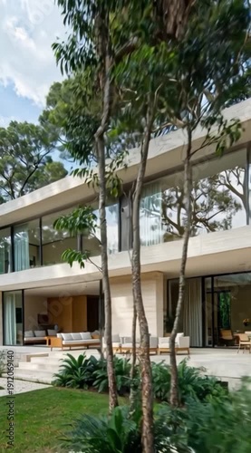 Secluded luxury residence featuring modernist architecture and vast panoramic windows overlooking dense tropical forest
