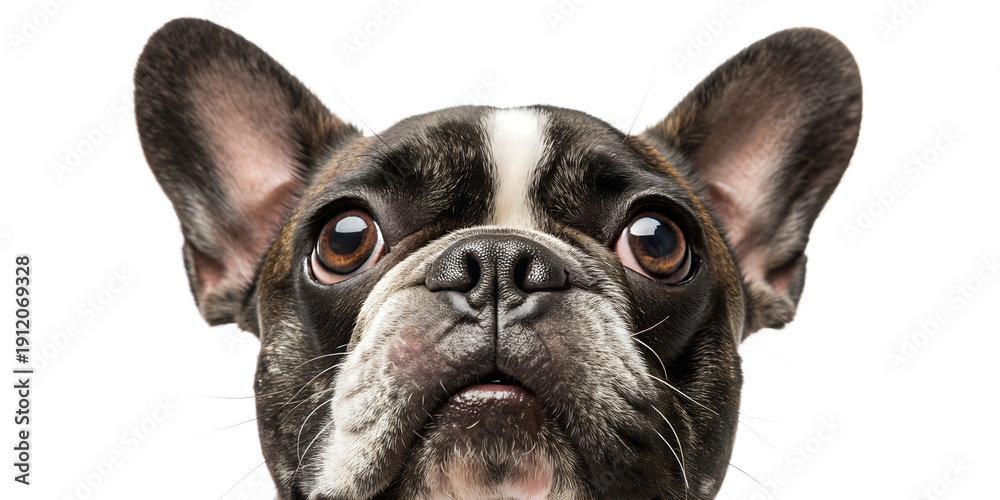 Fototapeta premium Curious French Bulldog Face Close Up Isolated on White