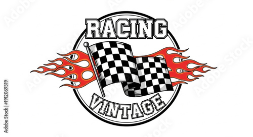 Vintage Racing Logo with Checkered Flag.