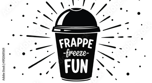 Black frappe cup with fun text on isolated with splashes