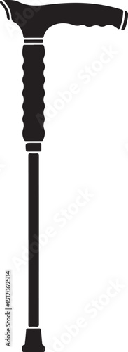 Black silhouette of a walking cane with a curved handle mobility aid disability assistance de