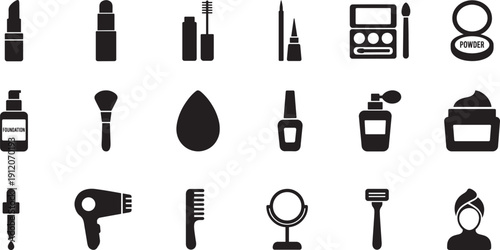 Beauty line icon set with makeup, skincare and salon outline vector symbols collection pack.