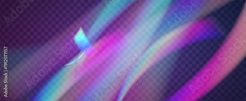Iridescent Prism Background. Rainbow Light Leak Effect.  Camera Filter With Holographic Overlay, Blur Texture, And Fantasy Beam. Iridescent Crystal Prism Background With Light.