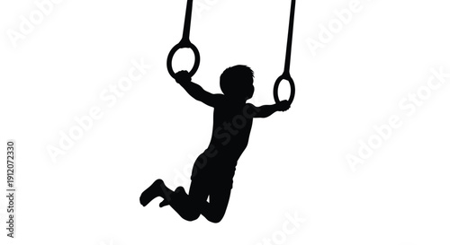 Silhouette of a person performing a gymnastic exercise on rings