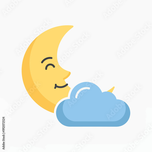 Crescent Moon with Smiling Face and Cloud.