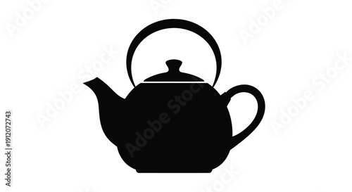 Simple black silhouette of a teapot with a curved handle and spout