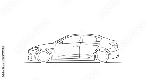 Line drawing of a modern sports car likely an electric vehicle in profile view