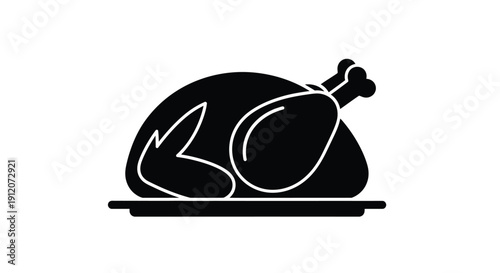 A simplified black silhouette of a roasted turkey on a platter