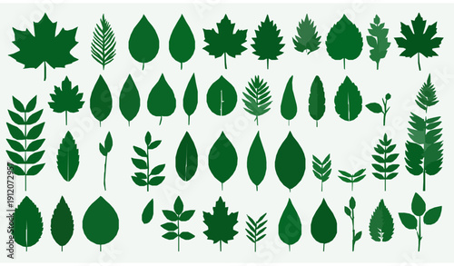 Green leaf silhouette vector icons for eco vegan bio labels