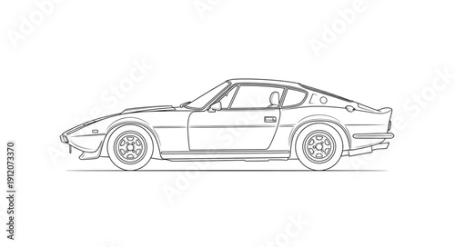 Vintage Sports Car Line Drawing.